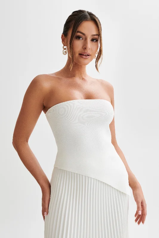 Sidney Asymmetrical Strapless Knit Top - White One Shoulder Knit Shirt