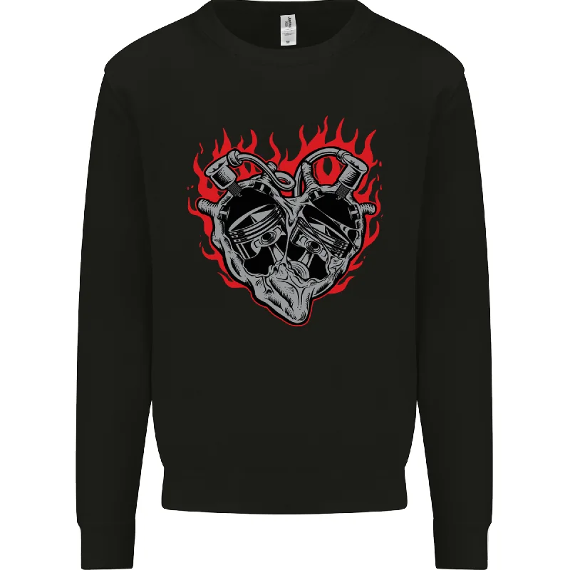 Biker Heart Motorbike Motorcycle Mens Sweatshirt Jumper Hoodie with Print Artistic Unique