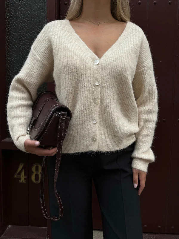 Ellen cardigan beige Satin Blend Silk Blend Wool Blend