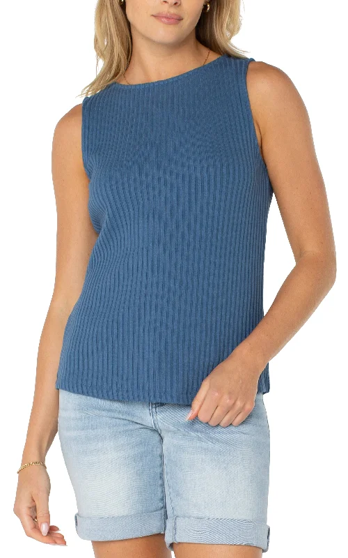 SLEEVELESS BOAT NECK RIB KNIT TOP Animal Print Knit Blouse