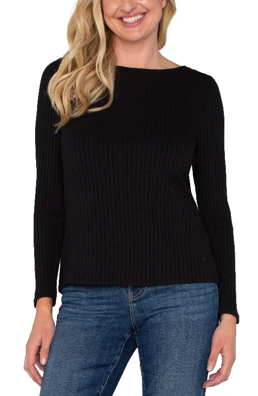 LONG SLEEVE BOAT NECK KNIT TOP Short Sleeve Knit Top