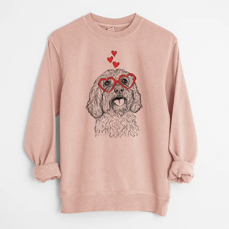 Valentine Cali the Cavapoo - Unisex Pigment Dyed Crew Sweatshirt Hoodie with Distressed Vintage Worn Valentine Cali the Cavapoo - Unisex Pigment Dyed Crew Sweatshirt Hoodie with Distressed Vintage Worn