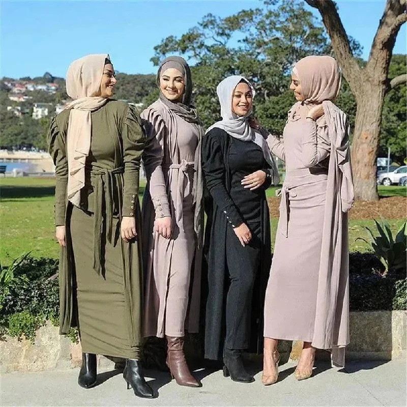 Fashion Women's Solid Arab  Cardigan Stretchy Elastic Breathable