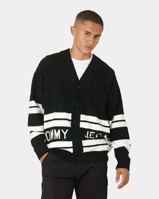 Tommy Jeans Stripe Graphic Cardigan Black Satin Fabric Silk Fabric Chiffon Fabric