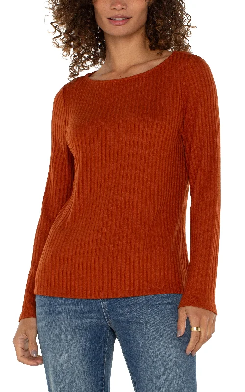 LONG SLEEVE BOAT NECK KNIT TOP Spring Knit Blouse