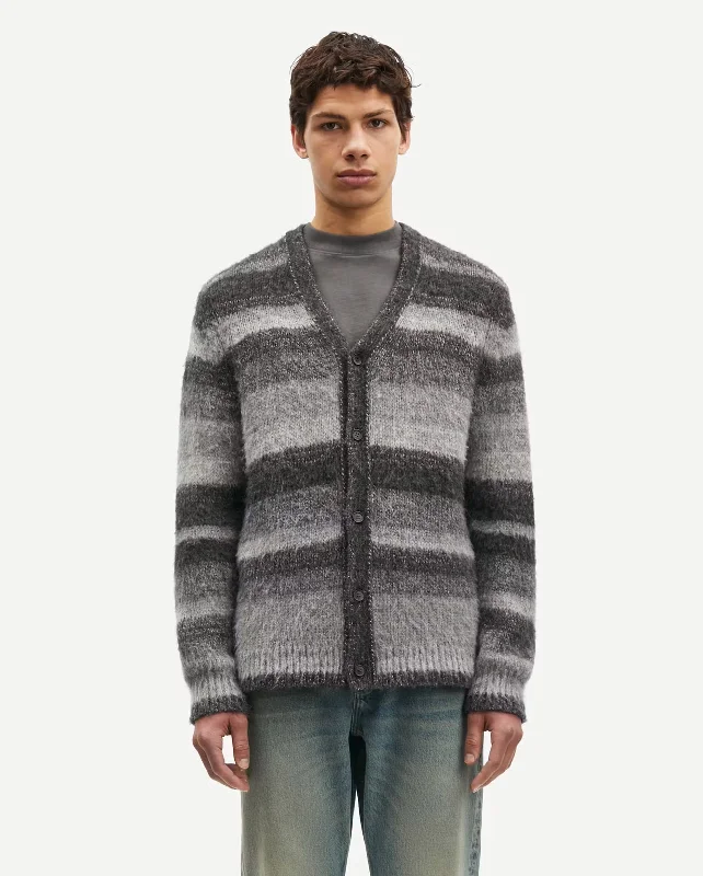SAARI CARDIGAN 15327 / GREY MELANGE STRIPE Collared Crew Neck Turtle Neck