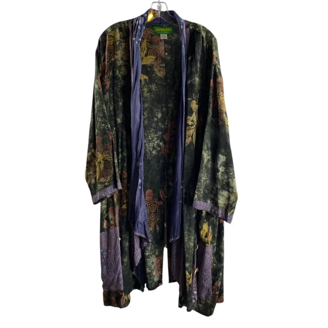 KUSNADI Size X-LARGE Green/Multi Batik Rayon Blend JACKET Fleece Fabric Down Fabric Feather Fabric