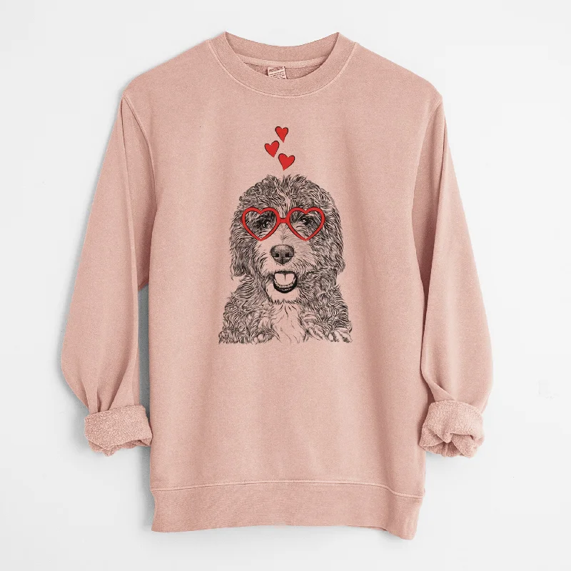 Valentine Bash the Bernedoodle - Unisex Pigment Dyed Crew Sweatshirt Hoodie with Hem Patch Decorative Personalized Valentine Bash the Bernedoodle - Unisex Pigment Dyed Crew Sweatshirt Hoodie with Hem Patch Decorative Personalized
