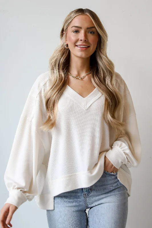 FINAL SALE - Timeless Perfection Off White Waffle Knit Top Halter Neck Knit Tee