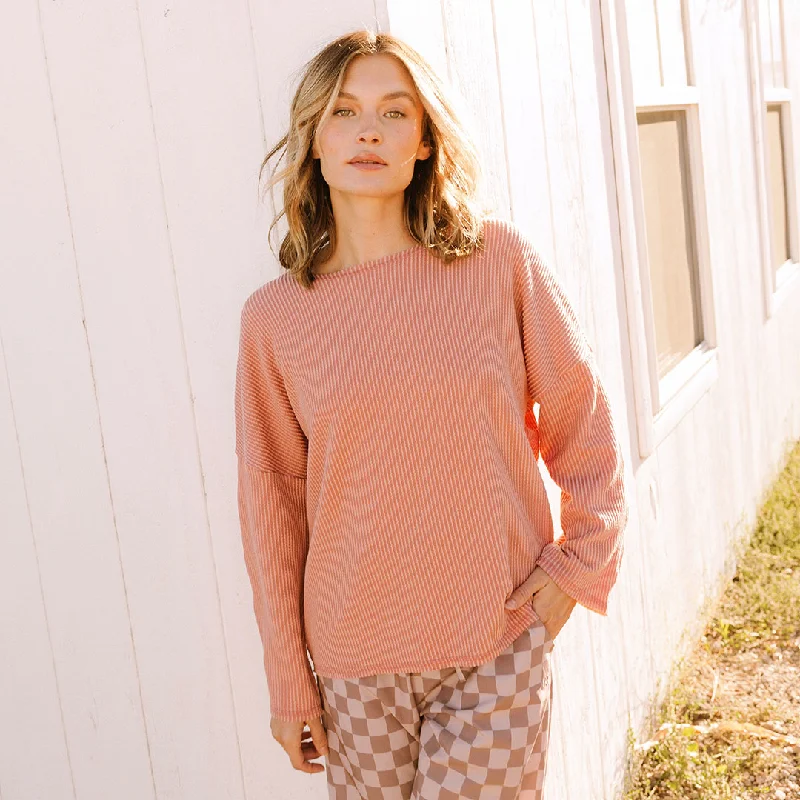 Sabrina Ribbed Pullover, Dusty Rose Sarouel Sleeve Pullover