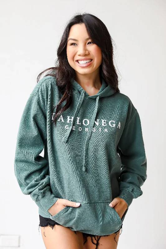 Teal Dahlonega Georgia Hoodie Hoodie with Tied Waist Feminine Flattering