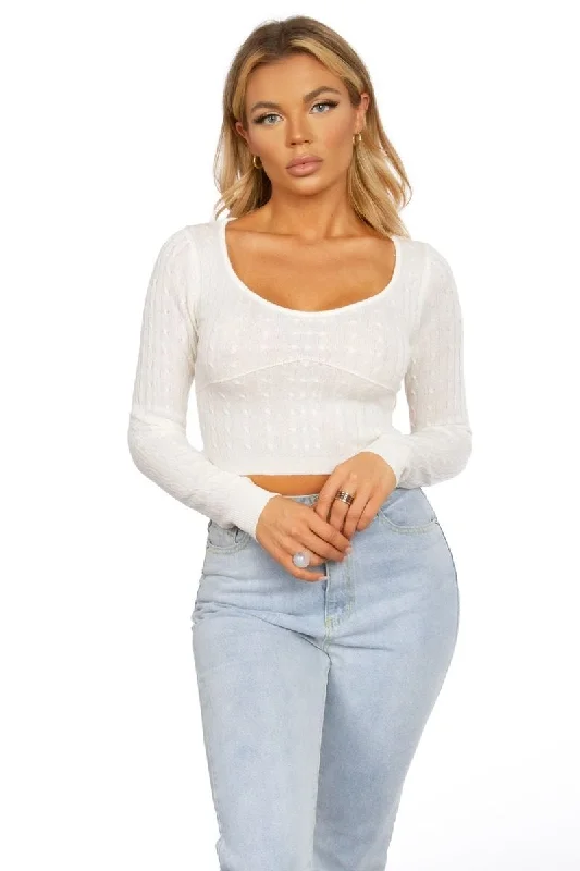 TIC TOC - Ivory - Mini Long Sleeve Knit Top Ash Gray Knit Top