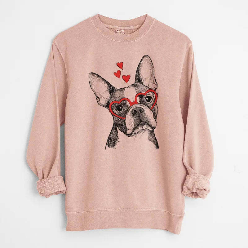 Valentine Dee Dee the Boston Terrier - Unisex Pigment Dyed Crew Sweatshirt Hooded Sweatshirt Casual Wear Street Style