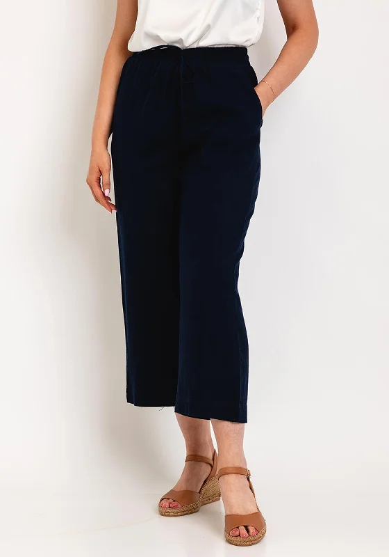 Freequent Lava Linen Cropped Trousers, Navy Blazer Fashion Women's Blazer