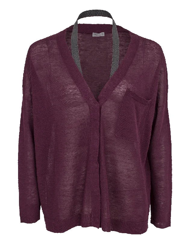 Cardigan With Monili Halter Strap Mesh Blend Leather Blend Suede Blend