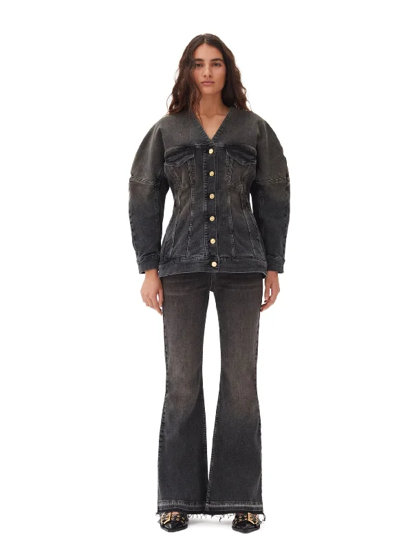 Tint Edge Denim Shaped Sleeve Blazer / Washed Black Women's Unique Blazer