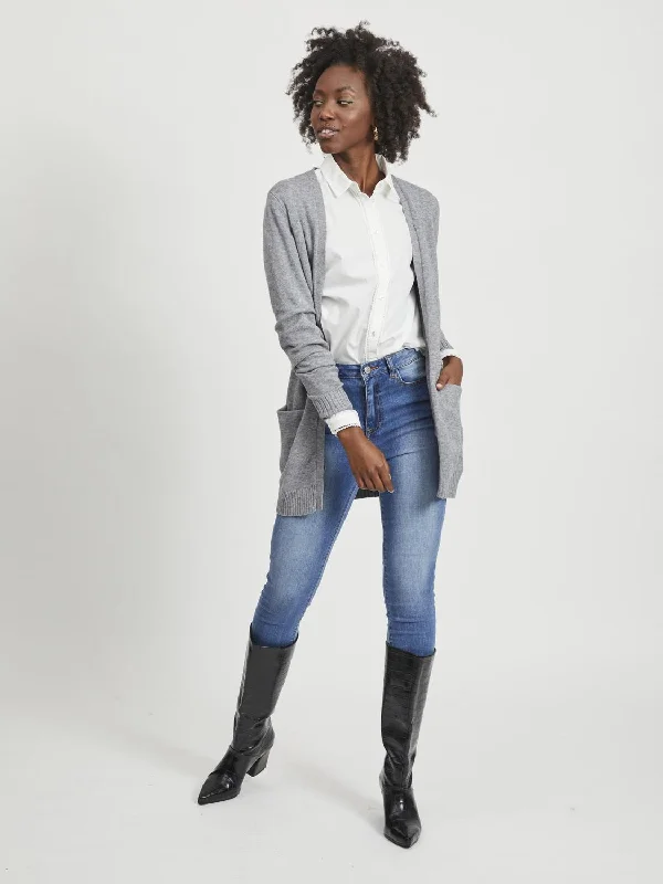 VIRIL Knit Cardigan - Medium Grey Melange Velvet Chenille Corduroy