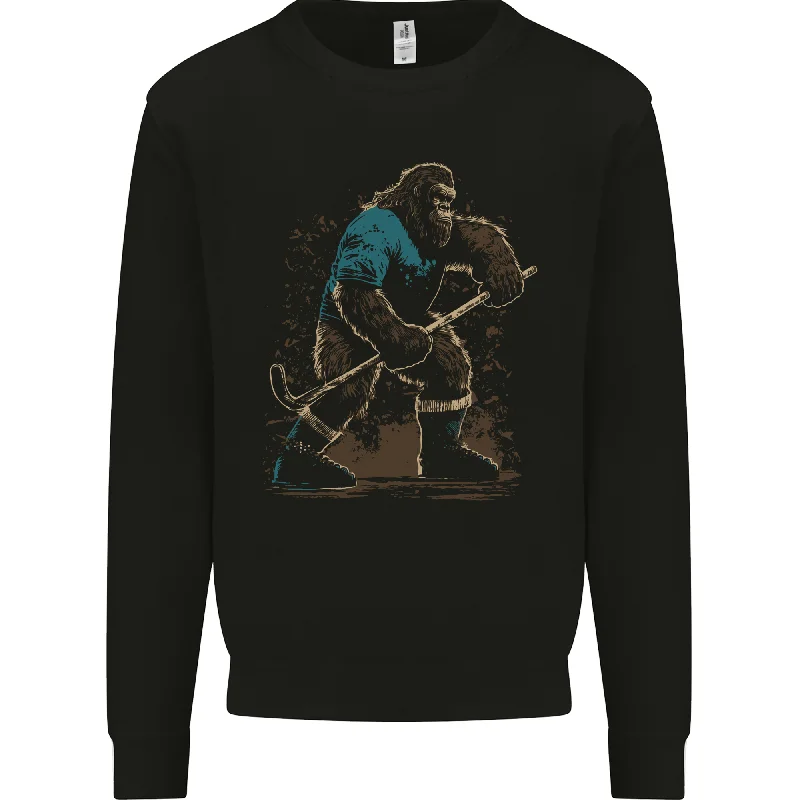 Bigfoot Hockey Player Mens Sweatshirt Jumper Hoodie with Batwing Sleeves Loose Dramatic