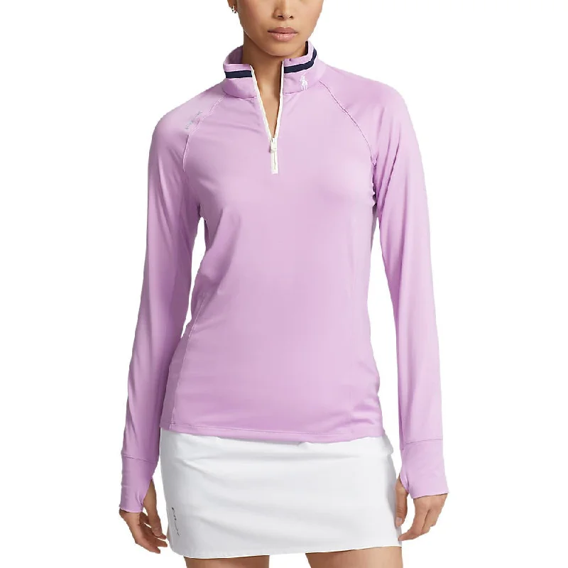 RLX Ralph Lauren Women's Jersey Quarter Zip Golf Pullover - Light Mauve/French Navy Cable Knit Chunky