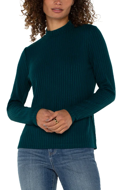 MOCK NECK LONG SLEEVE KNIT TOP V Neck Knit Shirt