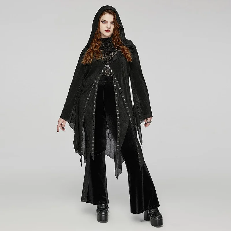 Women's Plus Size Gothic Irregular Eyelet Mesh Cardigan with Hood Machine Wash Dry Clean Hand Wash Women's Plus Size Gothic Irregular Eyelet Mesh Cardigan with Hood Machine Wash Dry Clean Hand Wash
