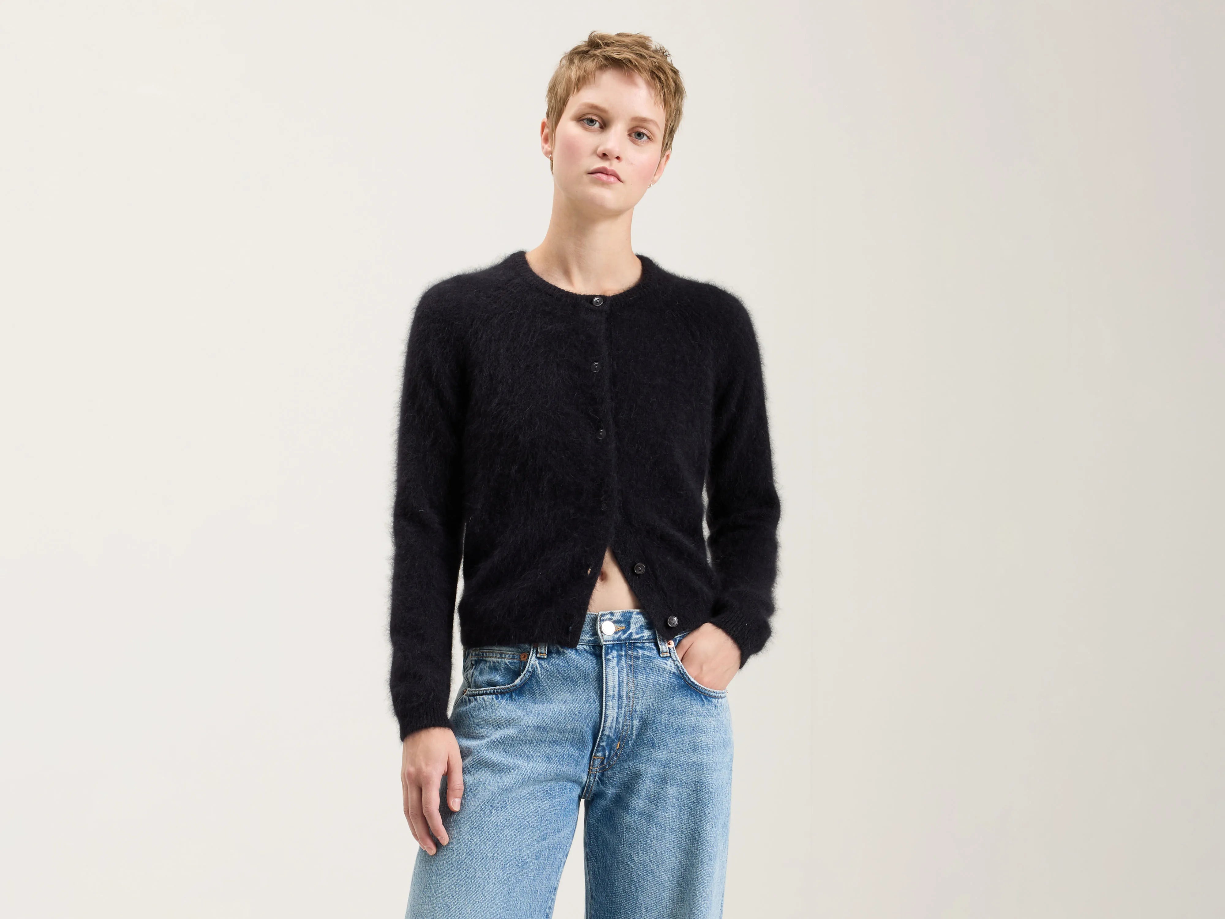 Datair angora-blend cardigan (242 / W / OFF BLACK) Asymmetrical,ymmetric Pencil Cardigan