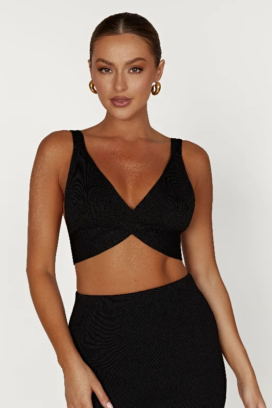 Kaesha Twist Front Knit Top - Black Bright Color Knit Shirt