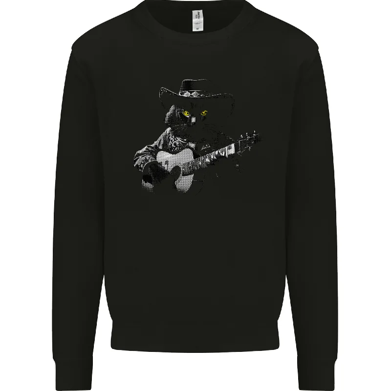 Country & Western Music Cat Acoustic Guitar Mens Sweatshirt Jumper Hoodie with Back Slit Movement Comfort Country & Western Music Cat Acoustic Guitar Mens Sweatshirt Jumper Hoodie with Back Slit Movement Comfort