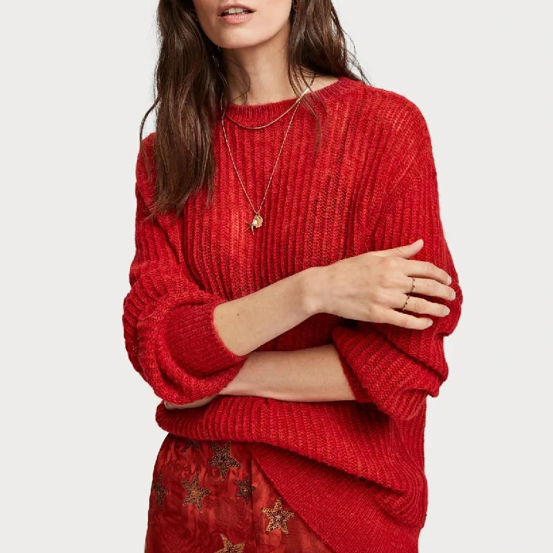 Knitted Crew Neck Pullover Asymmetrical Neck Pullover