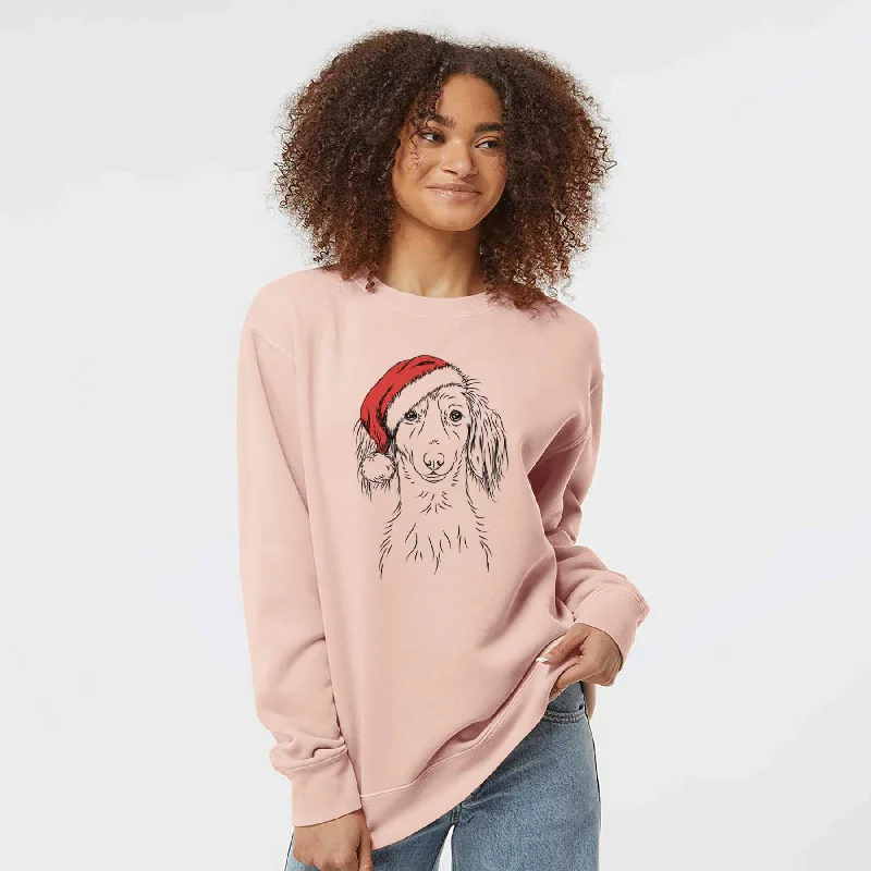 Santa Roux the Long Haired Dachshund - Unisex Pigment Dyed Crew Sweatshirt Hoodie with Hem Elastic Stretchable Comfortable Santa Roux the Long Haired Dachshund - Unisex Pigment Dyed Crew Sweatshirt Hoodie with Hem Elastic Stretchable Comfortable