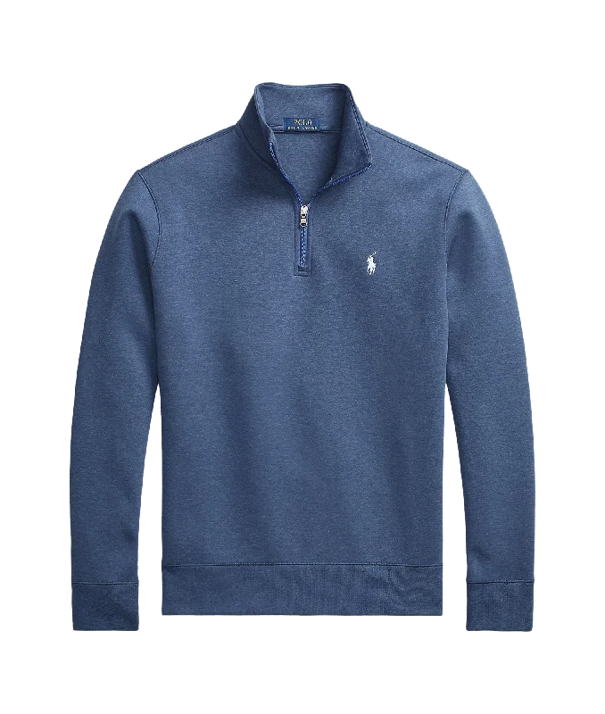 Double-knit Quarter-zip Pullover - Blue Hooded Pullover Sweater