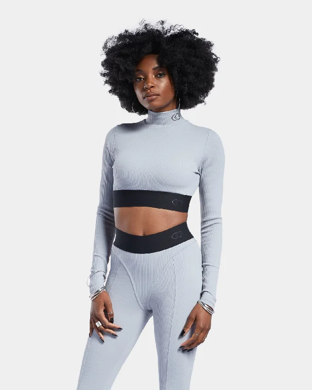 Reebok Women's Cardi B X Reebok Knit Top Grey Silver Knit Shirt
