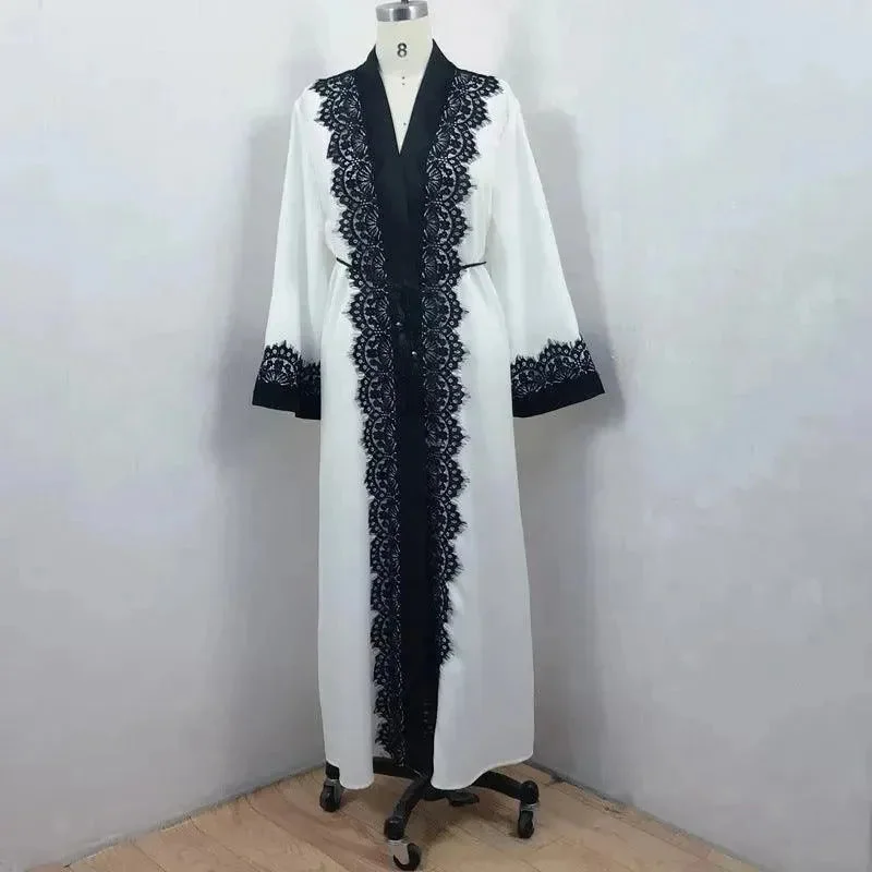 Arab  Women's Lace Dress Cardigan Robe Seamless Knitted Crochet