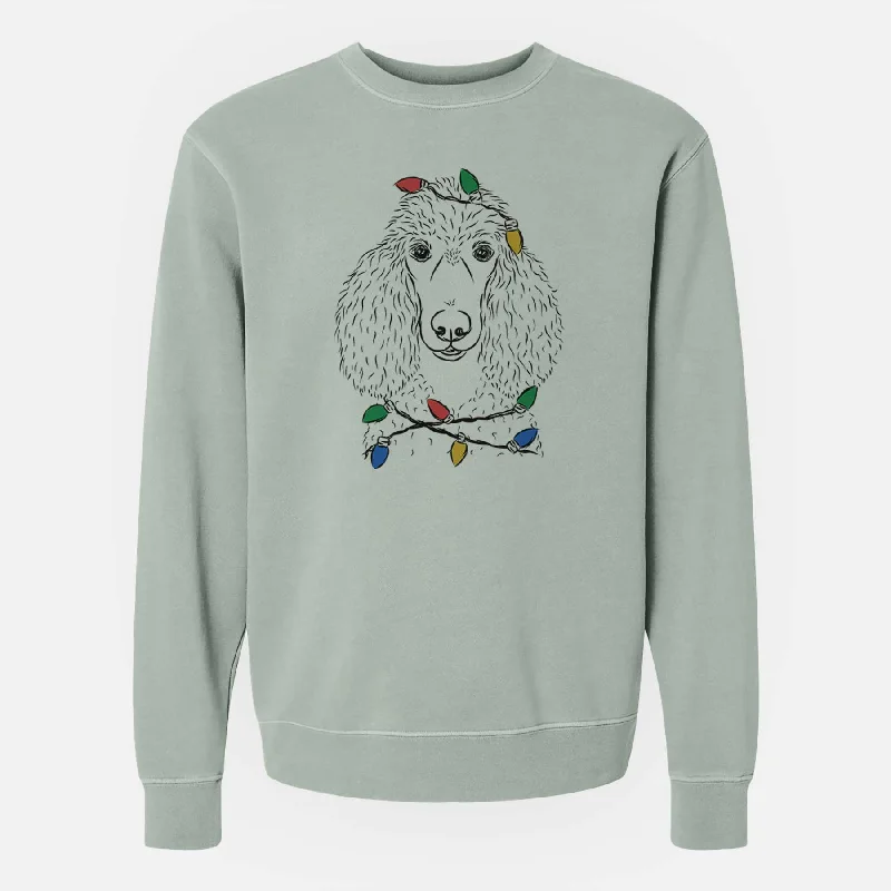 Christmas Lights Giovanni the Poodle - Unisex Pigment Dyed Crew Sweatshirt Hoodie with Belted Waist Structured Tailored