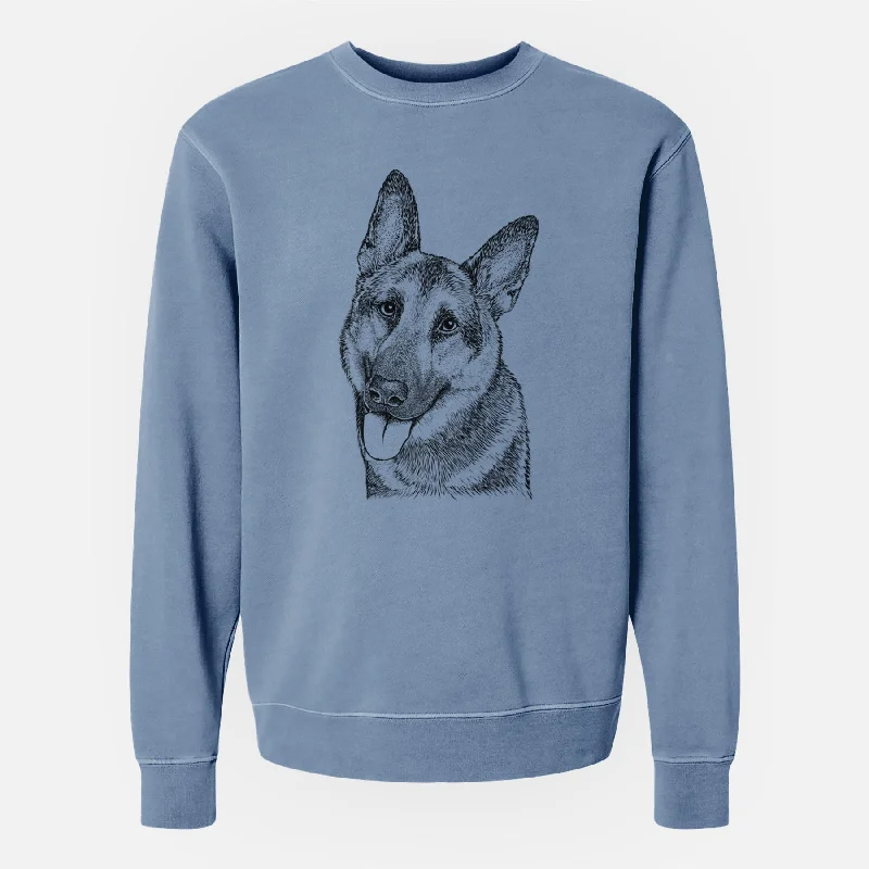 Bare Whitaker the German Shepherd - Unisex Pigment Dyed Crew Sweatshirt Hoodie with Hem Patch Decorative Personalized