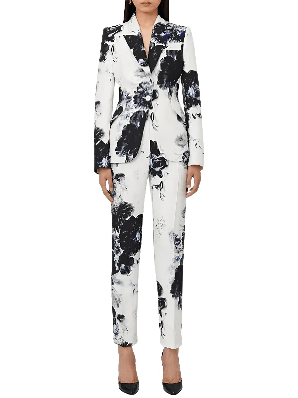 Women's Gorgeous Black White Floral Printed Blazer Suit Jacket Pencil Pants Set 2pcs Corduroy Jacket Velvet Jacket Brocade Jacket Women's Gorgeous Black White Floral Printed Blazer Suit Jacket Pencil Pants Set 2pcs Corduroy Jacket Velvet Jacket Brocade Jacket