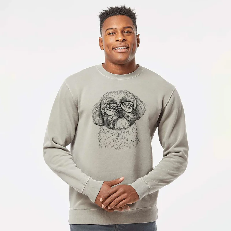 Aviator Simon the Shih Tzu - Unisex Pigment Dyed Crew Sweatshirt Hoodie with Hood Adjustable Protection Aviator Simon the Shih Tzu - Unisex Pigment Dyed Crew Sweatshirt Hoodie with Hood Adjustable Protection