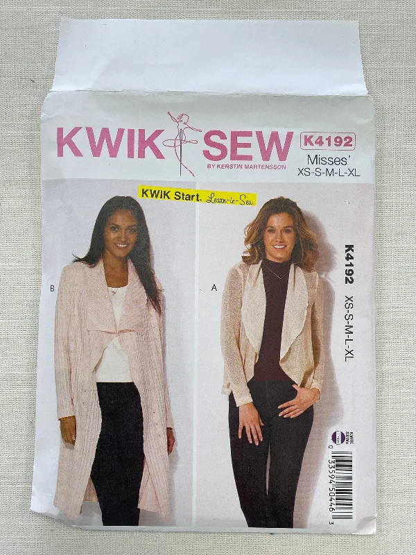 SALE 2016 Kwik Sew 4192 Sewing Pattern - Knit Cardigans FACTORY FOLDED Chenille Brocade Lace