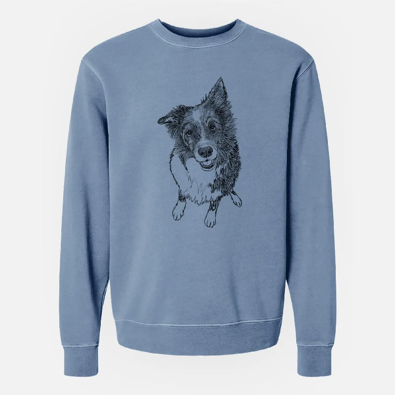 Doodled Koa the Border Collie - Unisex Pigment Dyed Crew Sweatshirt Hoodie with Hem Ribbing Snug Secure