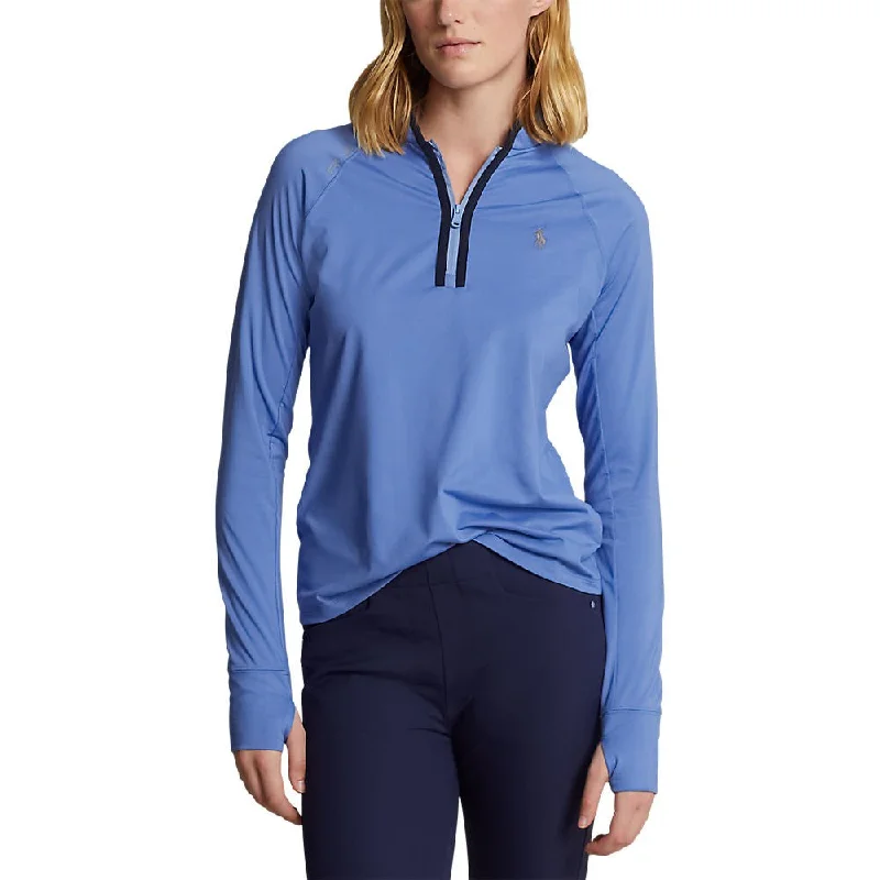 RLX Ralph Lauren Women's Jersey Quarter Zip Golf Pullover - Greenwich Blue/Navy Shawl Collar Sweater