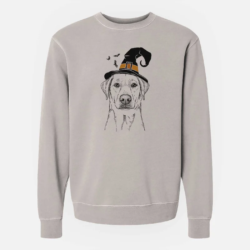 Witch Zoe the Yellow Lab - Unisex Pigment Dyed Crew Sweatshirt Hoodie with Logo Branding Identity