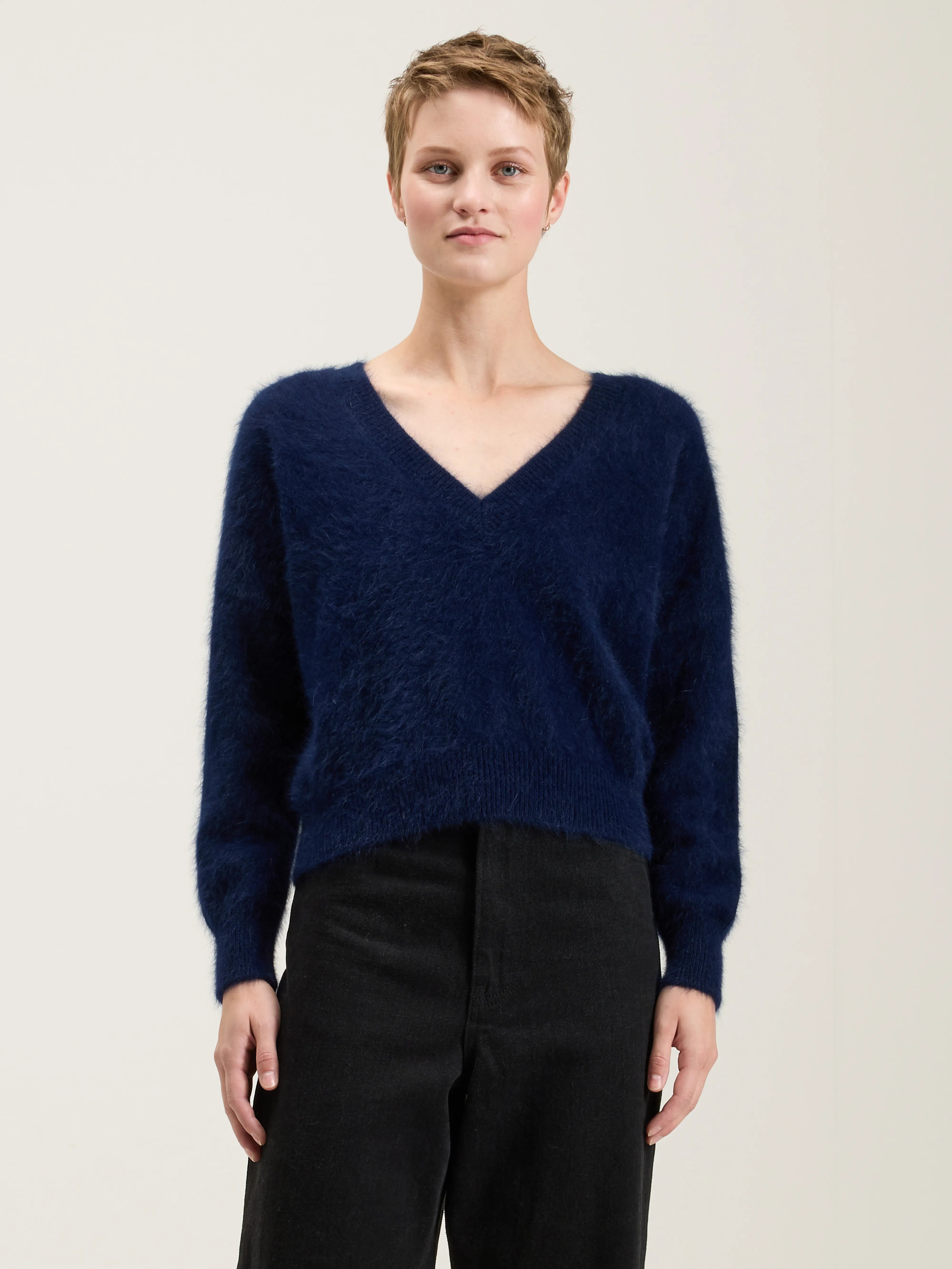 Datev angora-blend cardigan (242 / W / NAVY) Silk Blend Satin Velvet