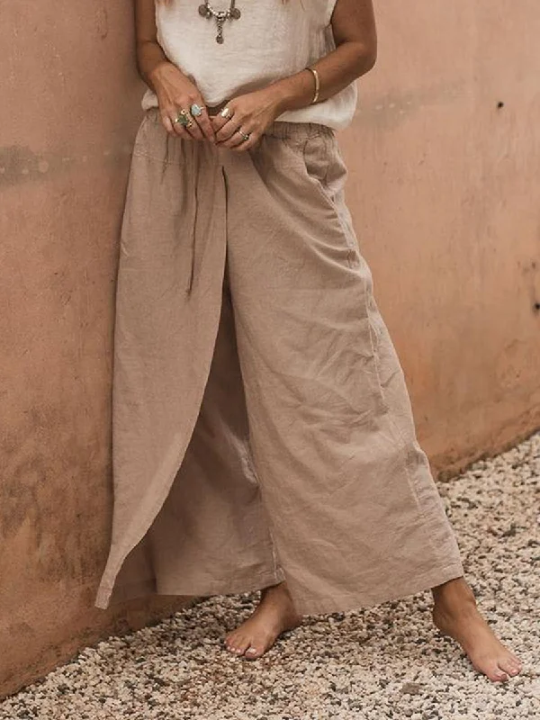 Women Loose Drawstring Linen Trousers Casual Pants Skinny Trousers Denim Stretchy