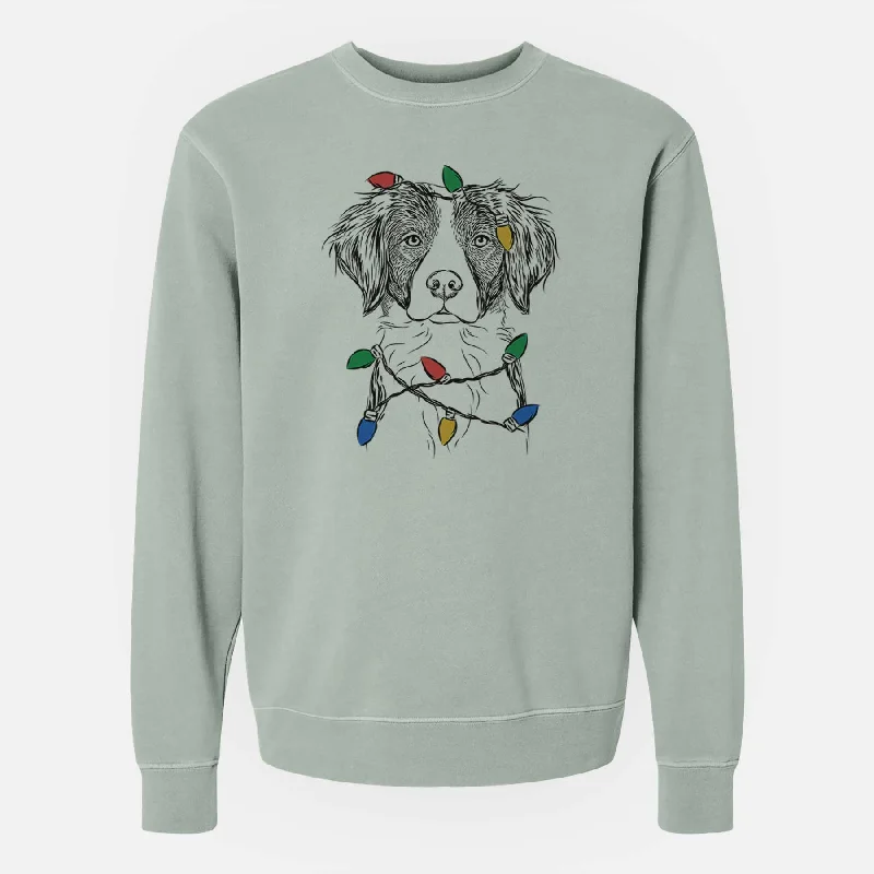 Christmas Lights Remi the Brittany - Unisex Pigment Dyed Crew Sweatshirt Hoodie with Oversized Fit Loose Comfortable