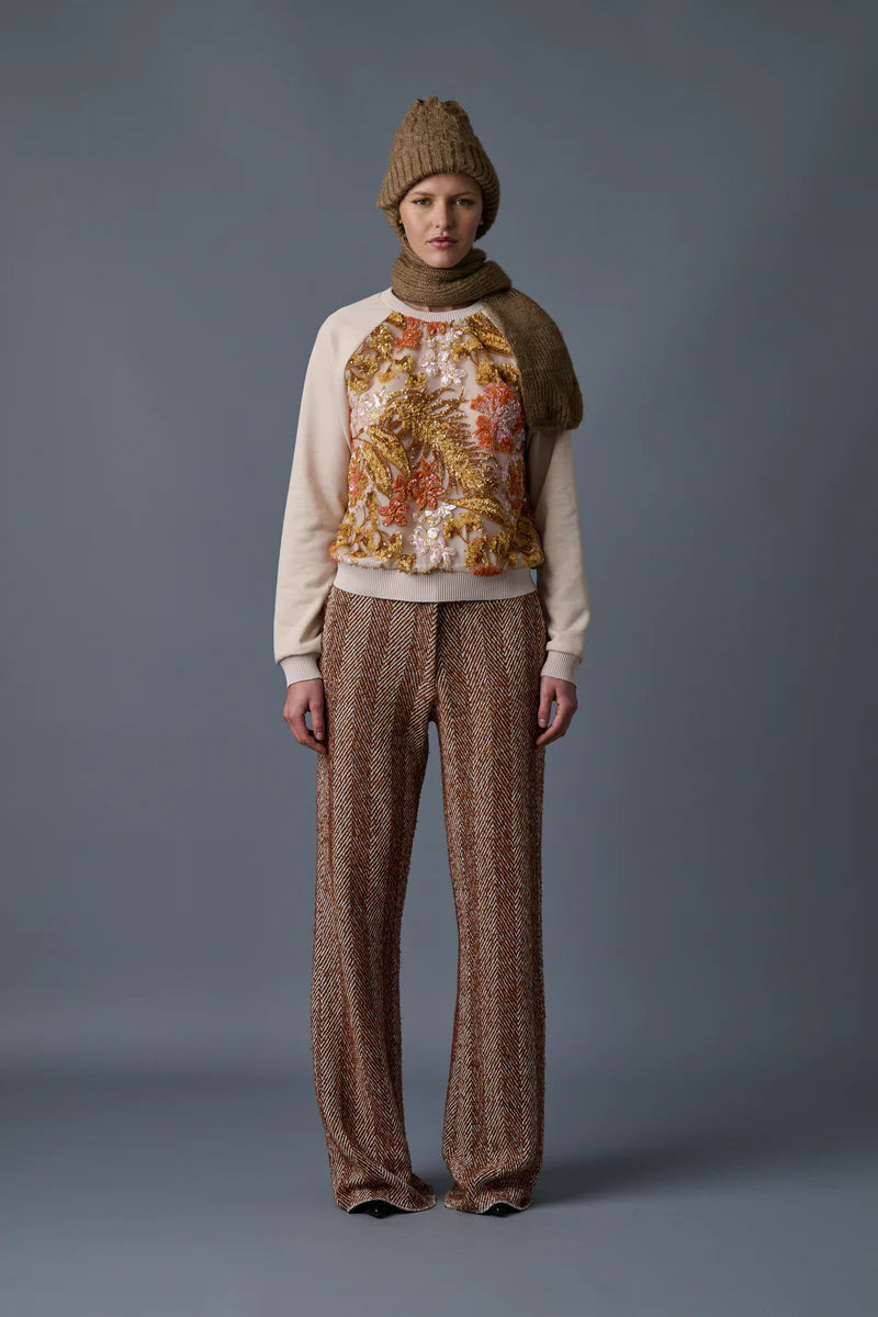 Sun Floral Sequin Pullover Cashmere Luxurious Pullover