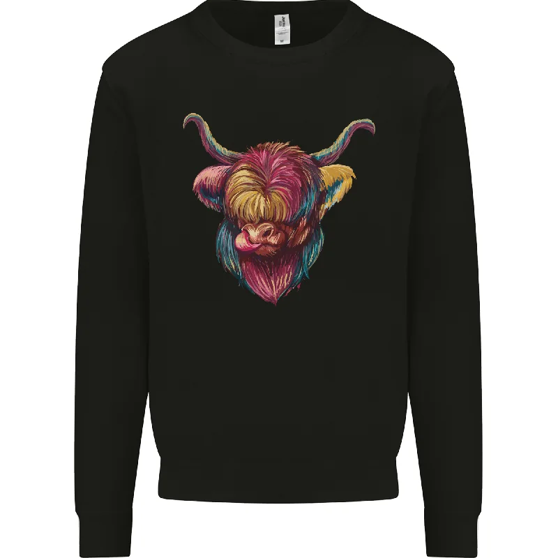 Colourful Highland Cow Mens Sweatshirt Jumper Hoodie with Rolled Sleeves Casual Relaxed Colourful Highland Cow Mens Sweatshirt Jumper Hoodie with Rolled Sleeves Casual Relaxed