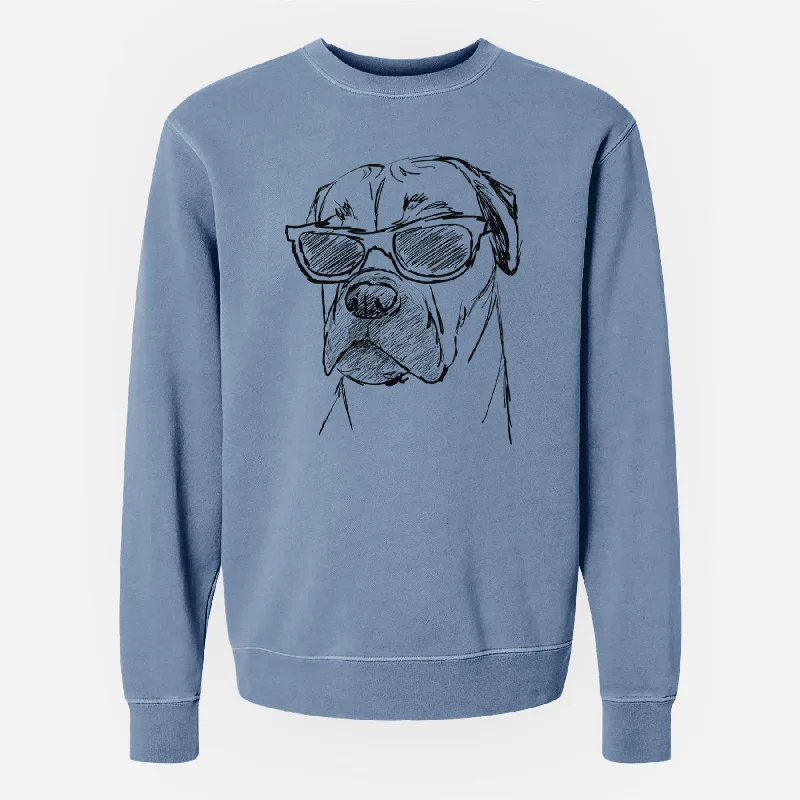 Doodled Bob the Boxer Mastiff Mix - Unisex Pigment Dyed Crew Sweatshirt Hoodie with Hem Elastic Stretchable Comfortable