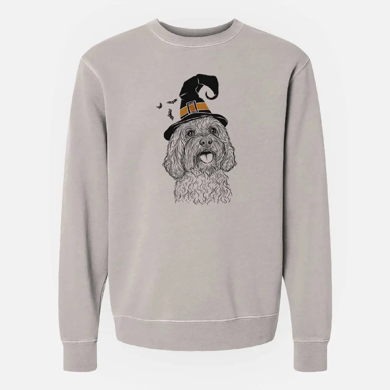 Witch Cali the Cavapoo - Unisex Pigment Dyed Crew Sweatshirt Hoodie with Contrast Stitching Detailed Premium Witch Cali the Cavapoo - Unisex Pigment Dyed Crew Sweatshirt Hoodie with Contrast Stitching Detailed Premium