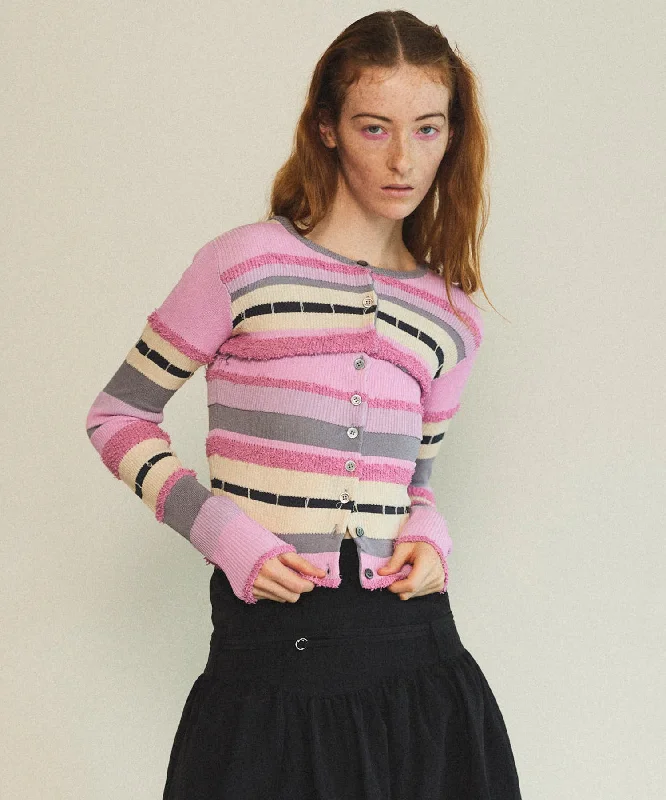 【25SPRING PRE-ORDER】Multiway Colorful Border Cardigan Denim Fabric Leather Fabric Suede Fabric