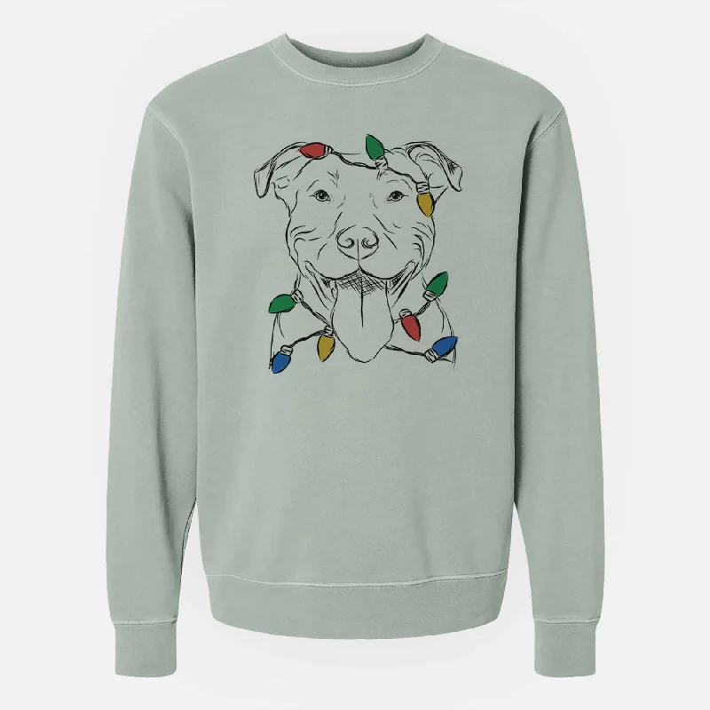 Christmas Lights Major the Pitbull - Unisex Pigment Dyed Crew Sweatshirt Hoodie with Monochrome Minimalist Simple Christmas Lights Major the Pitbull - Unisex Pigment Dyed Crew Sweatshirt Hoodie with Monochrome Minimalist Simple